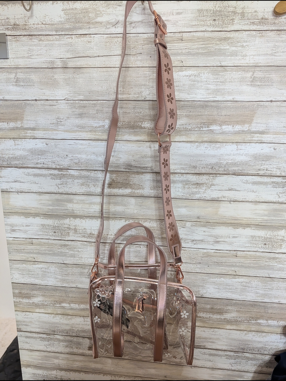 Loungefly Clear Tote with Rose Gold Trim and Floral Accents - Picture 2 of 6